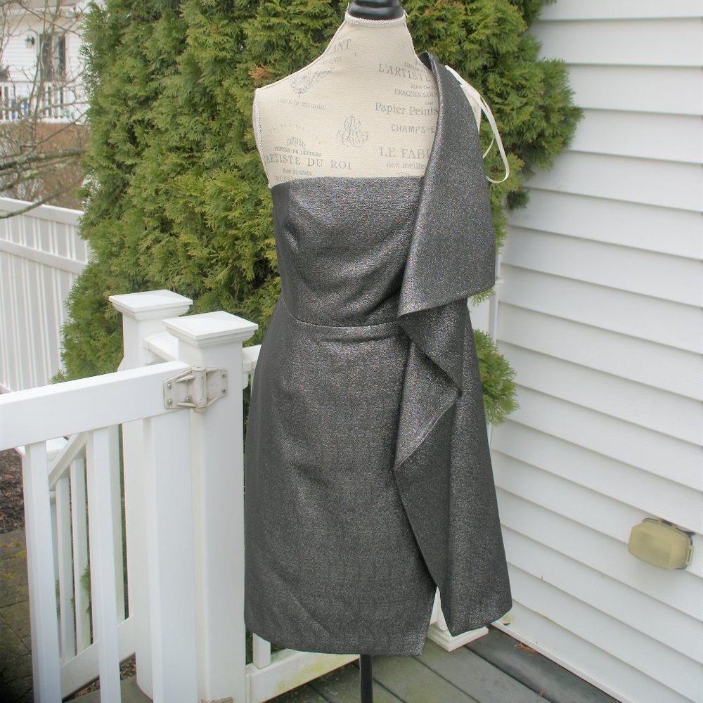 One Shoulder Halston Heritage Gunmetal Black Mini